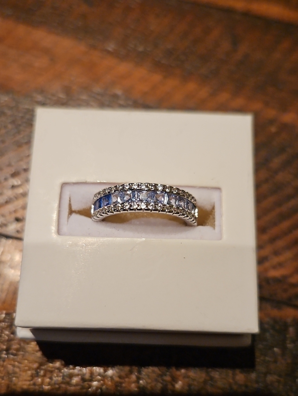 Silver tone Blue Stones Eternity Band